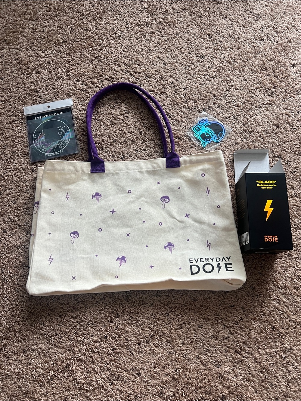 Everyday Dose Canvas Bag and Glass
